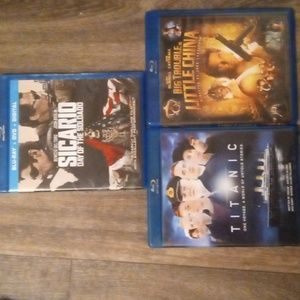 3 MOVIES BLUE RAY* TITANIC* BIG TROUBLE LITTLE CHINA* SICARIO  EXCELLENT COND